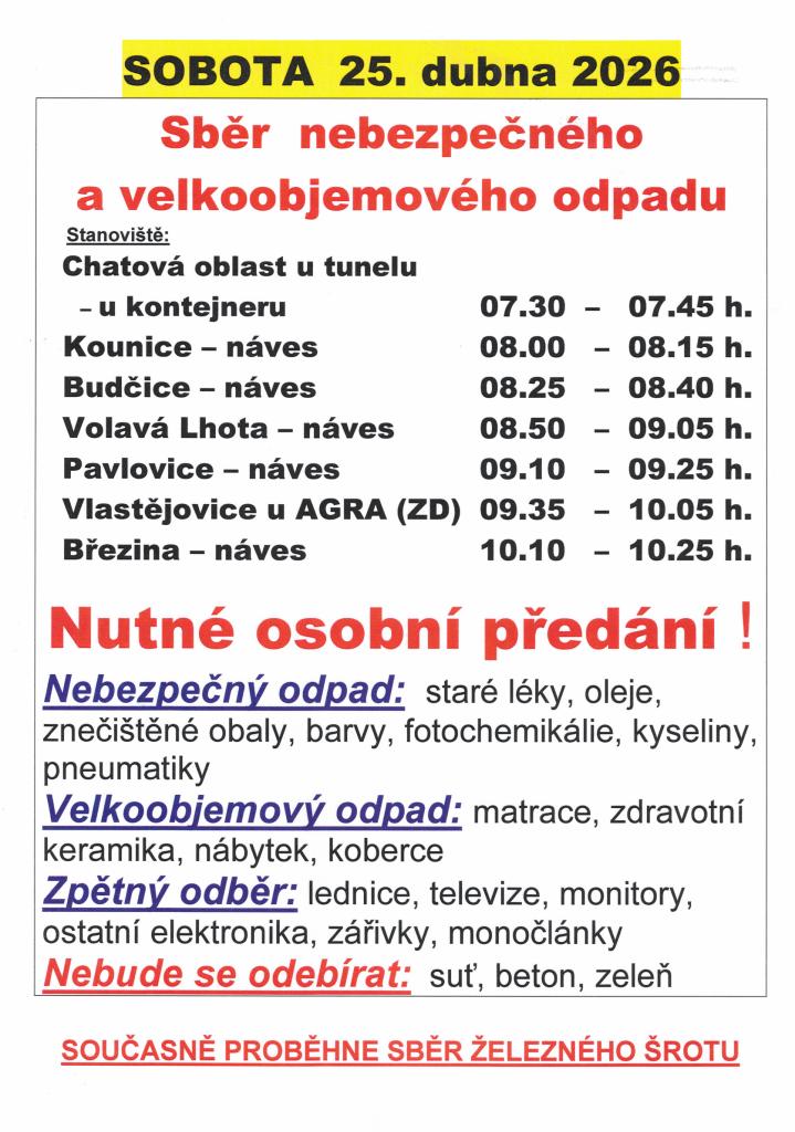 Svoz nebezpečného a&nbsp;velkoobjemového odpadu 2026